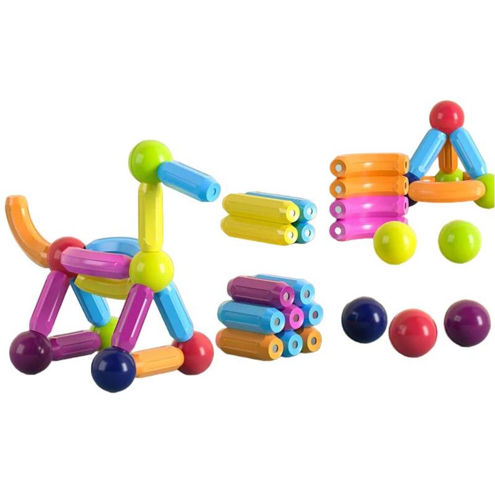 Colorful magnetic building blocks construction set for educational and imaginative play.