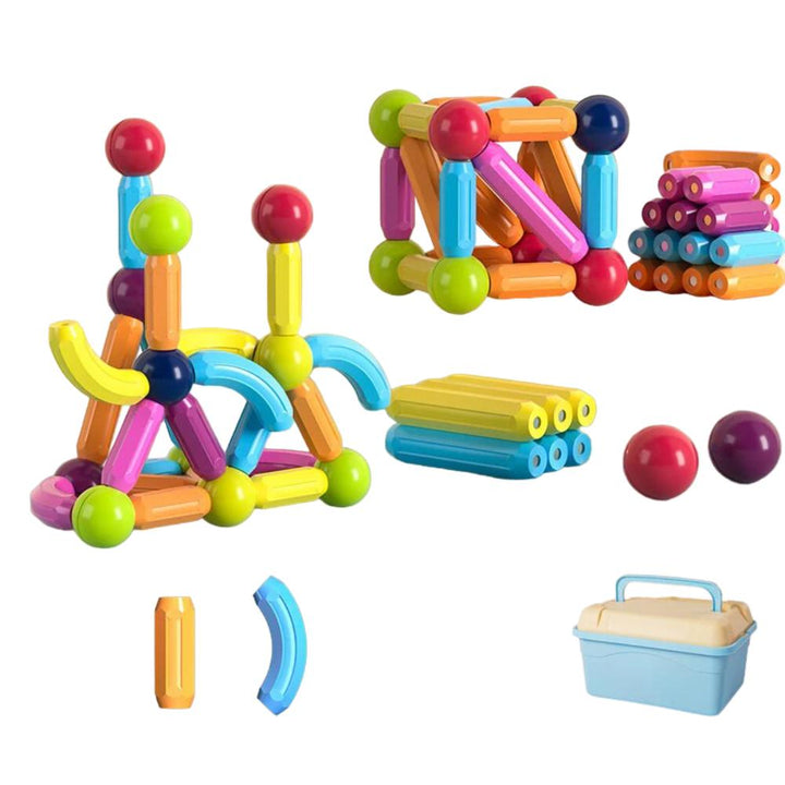 Montessori-inspired magnetic toy for children to build and learn with interactive blocks.