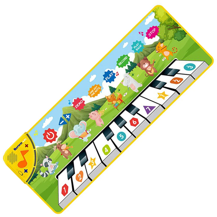 Toddler's large interactive piano dance mat encouraging gross motor skills and music play.