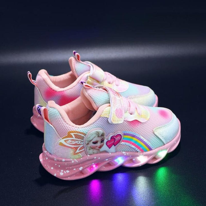 Sparkling pink LED sneakers for girls, adding magic to every stride.