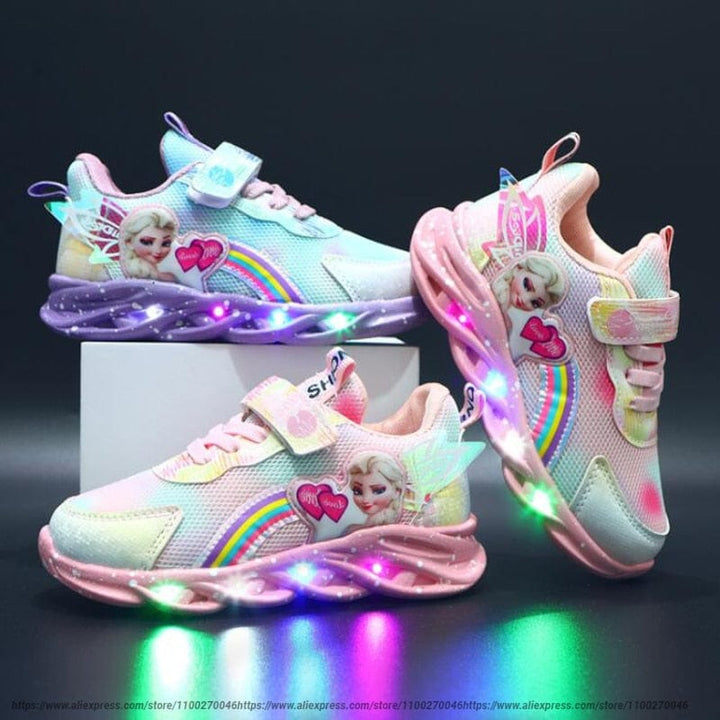 GlowStride fun shoes: vibrant purple sneakers that light up with every step.