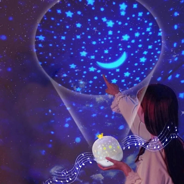 Children's LED projector night light showing vivid ocean waves scene, offering a soothing bedtime experience.