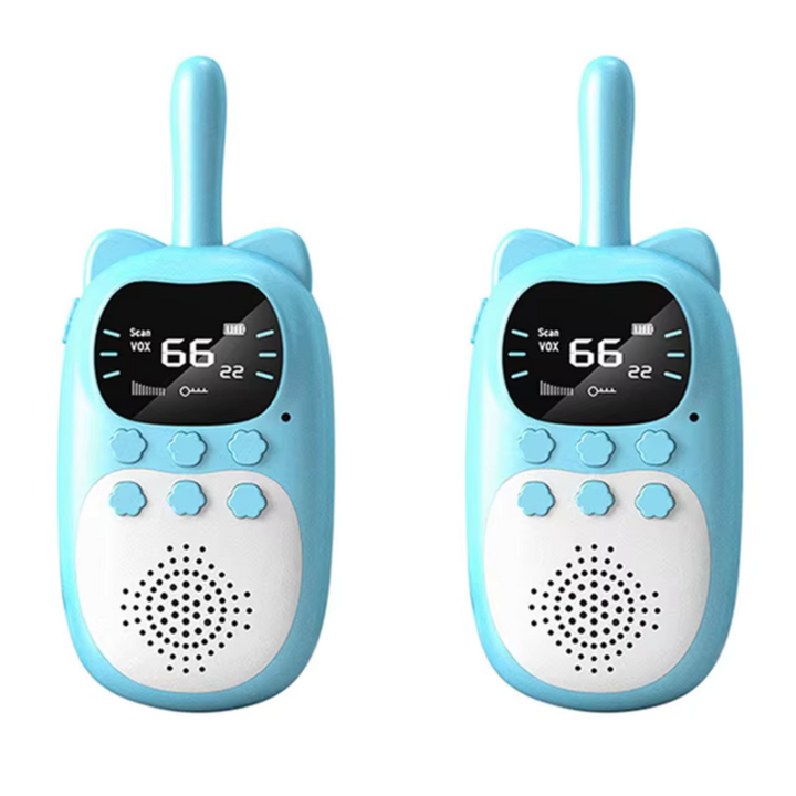 Kids rechargeable walkie talkies with 2km long range for outdoor fun.