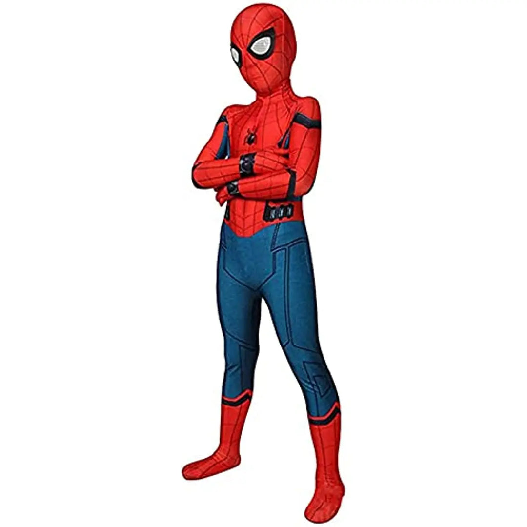 Detailed view of the kids Spider-Man superhero suit, perfect for cosplay.