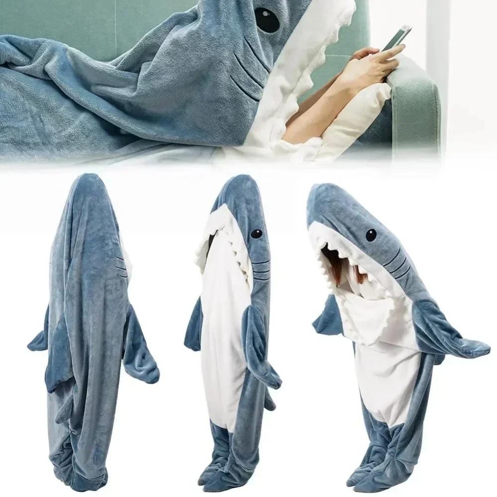 Blue shark wearable blanket sleeping bag, ideal novelty pajamas for kids