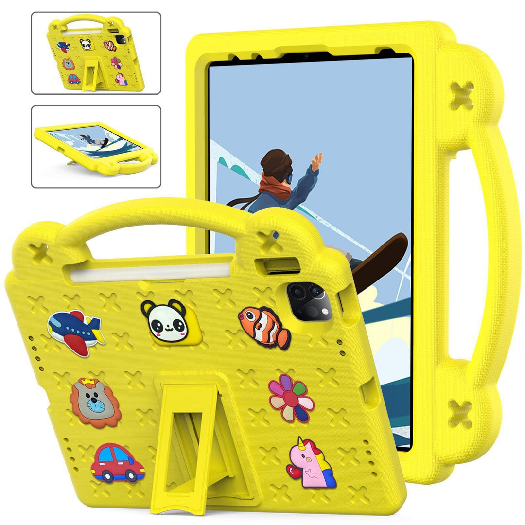 Durable purple kids' tablet cover with an integrated handle & kickstand, offering superior shock protection.