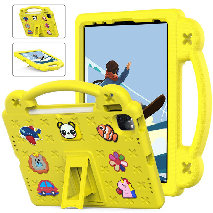 Durable purple kids' tablet cover with an integrated handle & kickstand, offering superior shock protection.