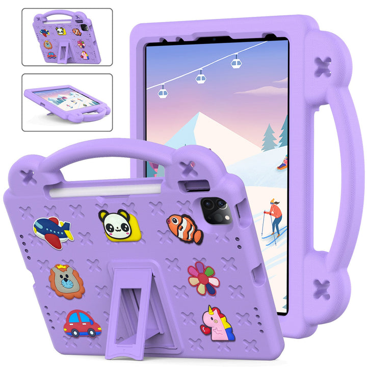 Protective red kids' tablet case, designed with a child-friendly handle & adjustable kickstand for durability.
