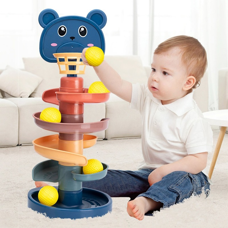 Kids spiral ball drop tower toy with colorful balls for toddlers