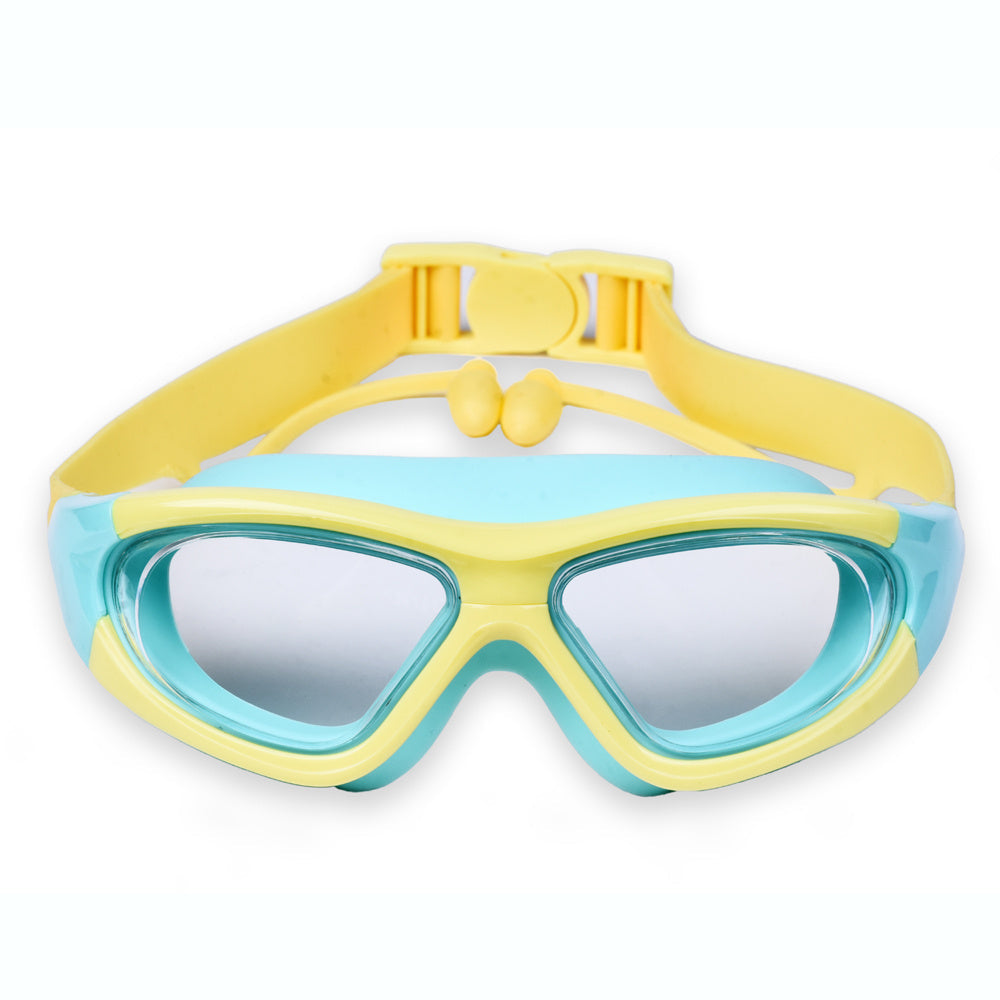 Kids swimming goggles with anti-fog, UV shield, and a comfortable, large frame.