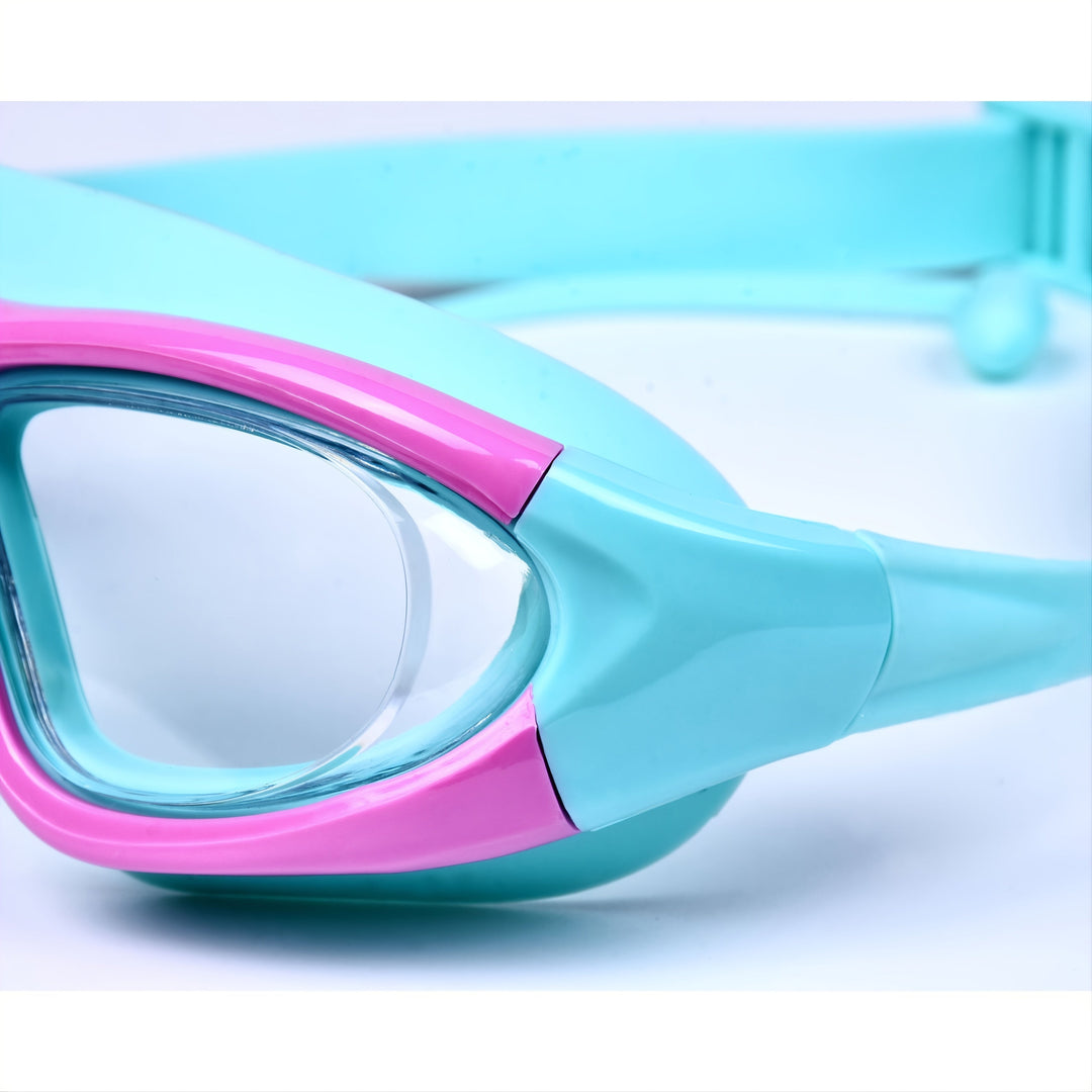 Clear vision kids swim goggles: anti-fog, leak-proof, comfortable for pool & beach.