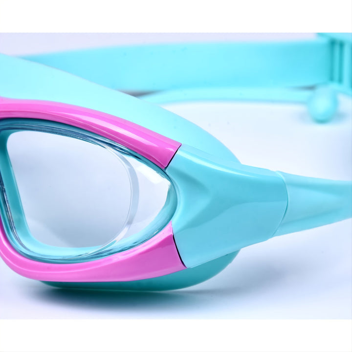 Clear vision kids swim goggles: anti-fog, leak-proof, comfortable for pool & beach.
