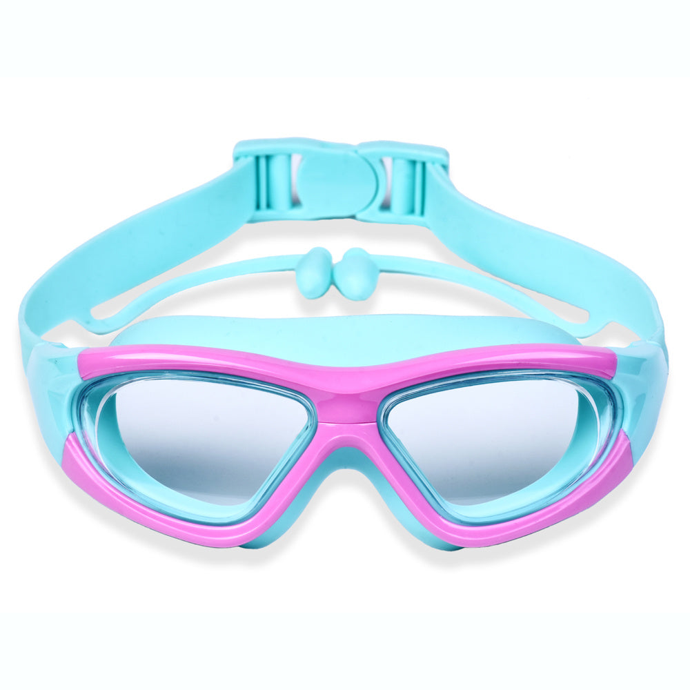 Anti-fog, leak-proof kids pool goggles, large frame for clear, comfortable swimming.
