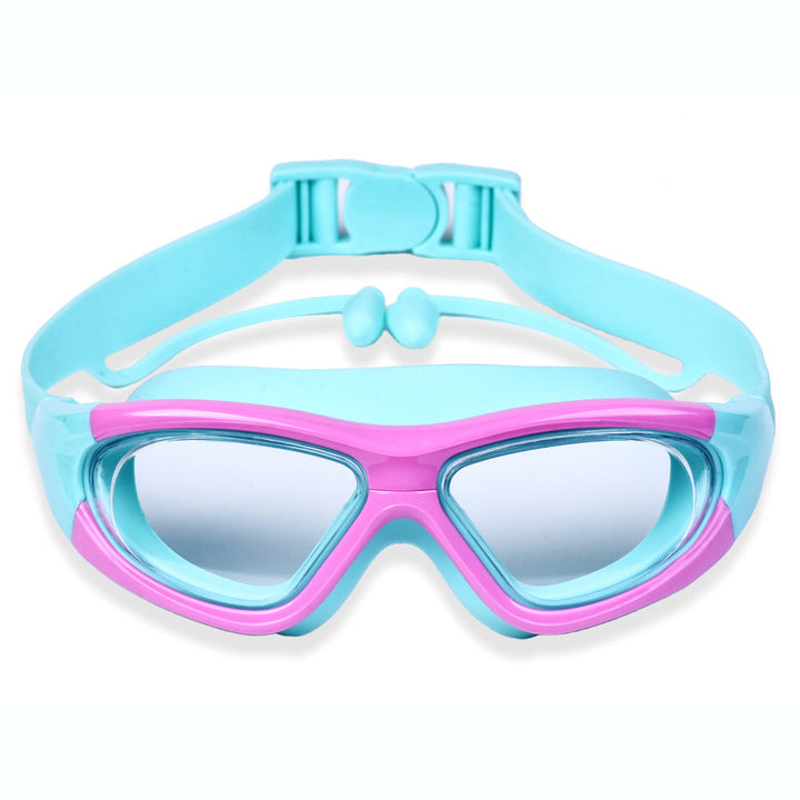Anti-fog, leak-proof kids pool goggles, large frame for clear, comfortable swimming.