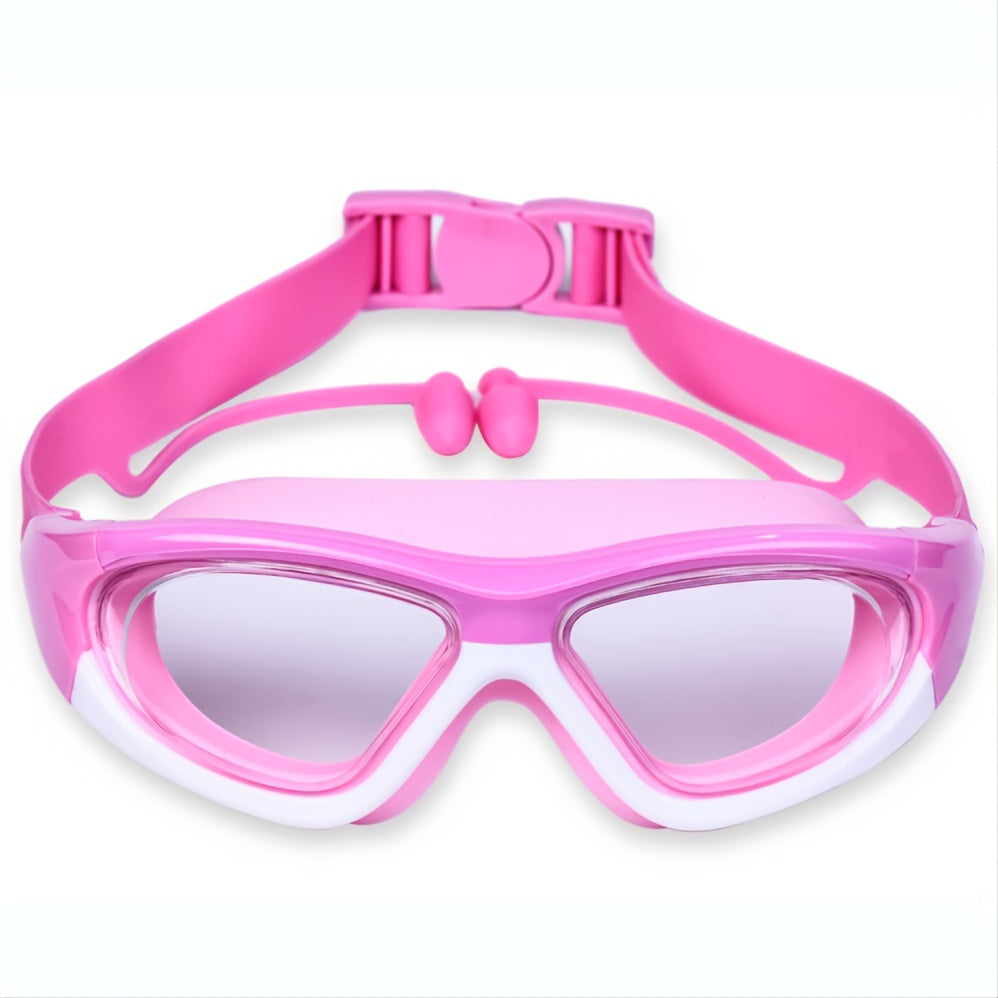 Children's large frame swim goggles with anti-fog and UV protection for pool.