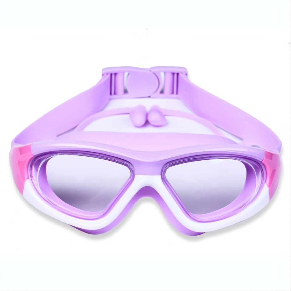 Leak-proof kids swimming goggles, comfortable fit, clear view for underwater sports.