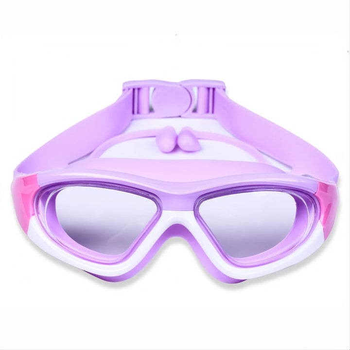 Leak-proof kids swimming goggles, comfortable fit, clear view for underwater sports.