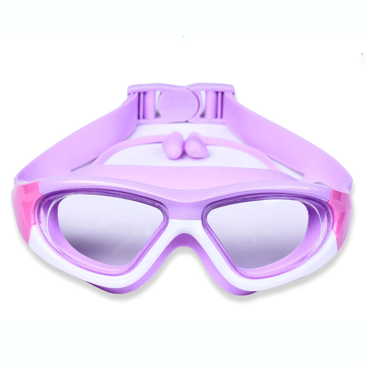 Large frame kids swim goggles, anti-fog, comfortable, perfect for water sports.