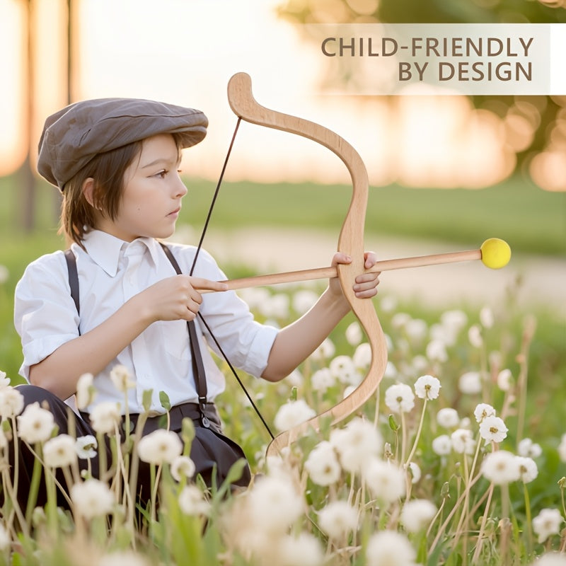 Wooden toy arrow with suction cup tip from a kids archery set, safe for play.