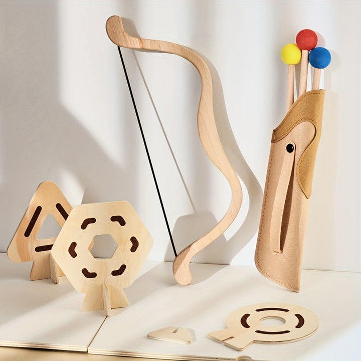 Educational toy bow and arrow set promoting gross motor skills for kids aged 3-6.