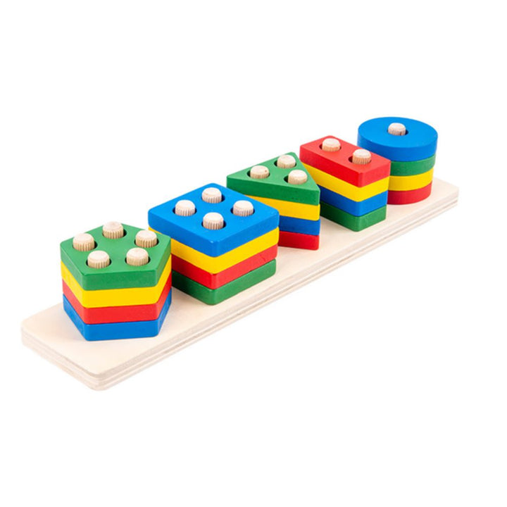Colorful wooden blocks for toddlers to sort by shape and stack high for educational play.