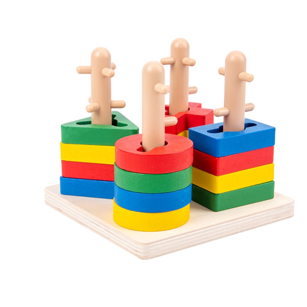 Unisex wooden building blocks set, perfect for toddler sorting, stacking, and educational games.