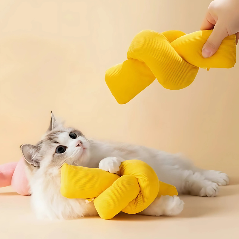 KnottyPaws catnip cat toy for engaging interactive play, featuring plush material and crinkle sounds for kitten enrichment.