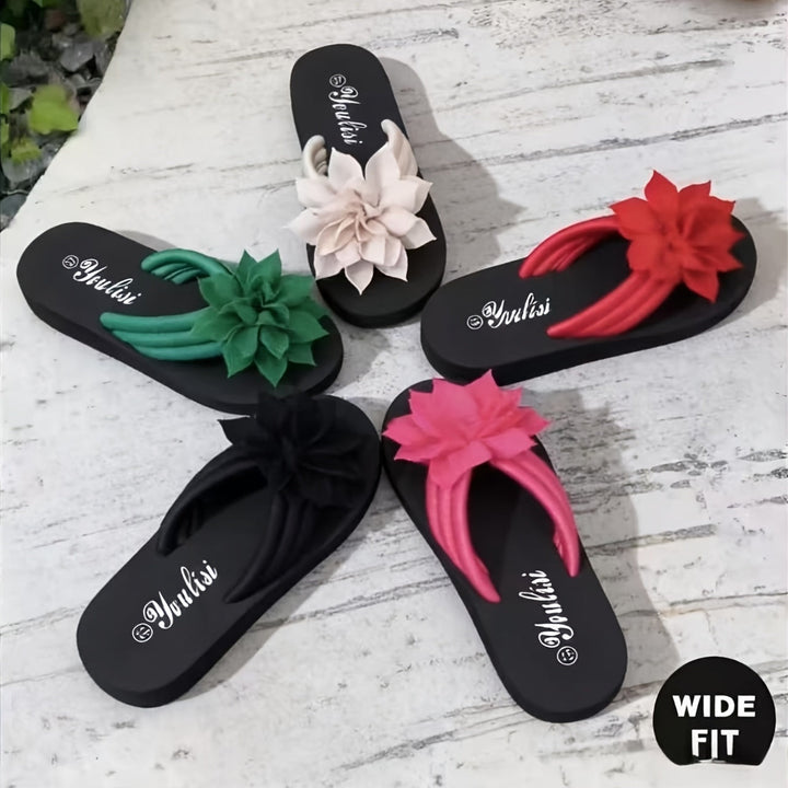 Trendy wide fit platform sandals with floral details, a must-have for women's summer style.