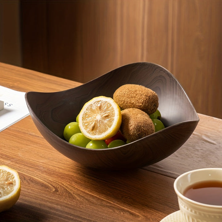 Decorative yet practical large wood-look fruit bowl for table, kitchen, and home essentials.
