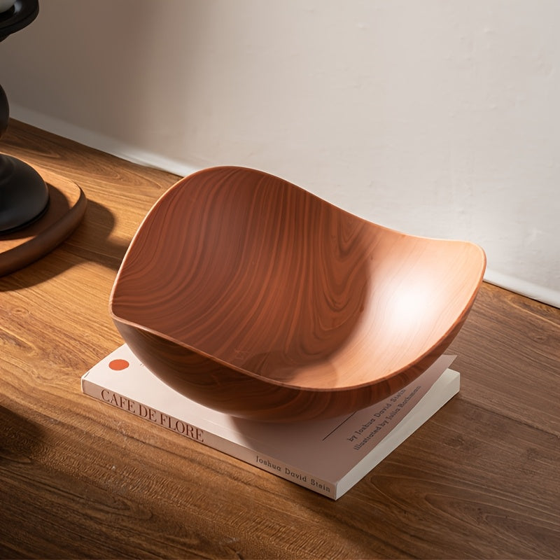 Organic design wood-look fruit bowl, a large kitchen decor piece & practical serving dish.