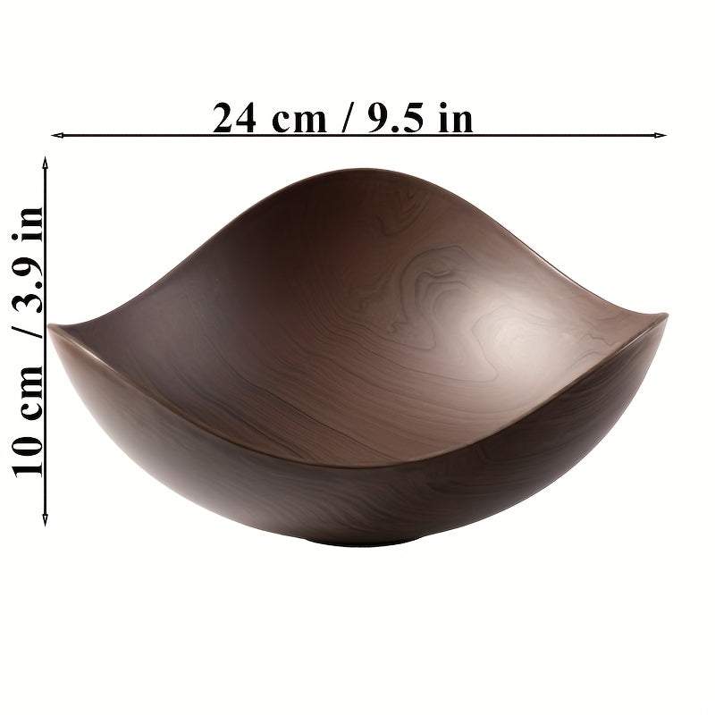 Polypropylene fruit bowl, large & practical, featuring a beautiful wood-grain finish for table use.