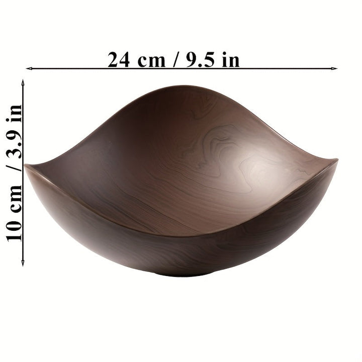 Polypropylene fruit bowl, large & practical, featuring a beautiful wood-grain finish for table use.