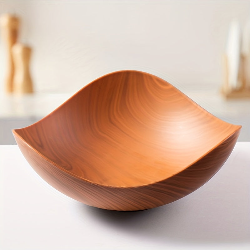 Stylish wood-look fruit bowl, perfect for kitchen table or dining room as a decorative centerpiece.
