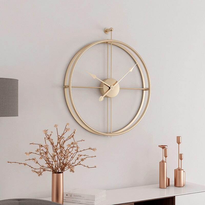 Large geometric metal wall clock, silent mechanism. Modern home decor for living room or office.