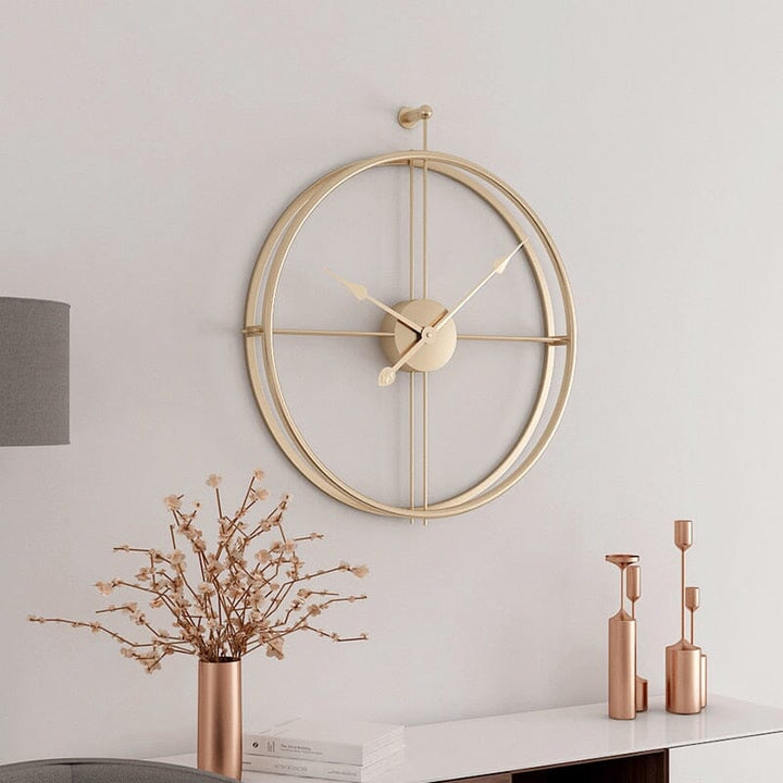 Large geometric metal wall clock, silent mechanism. Modern home decor for living room or office.