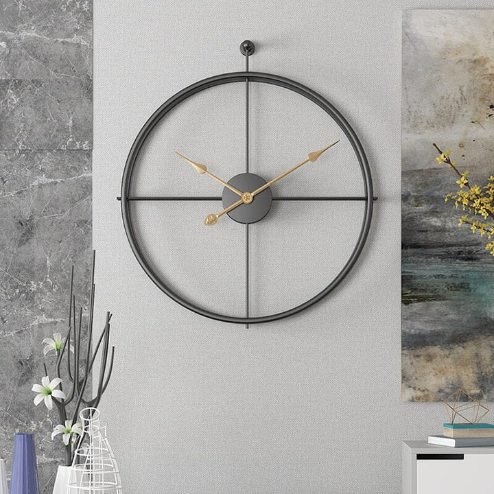 Silent large geometric metal wall clock. Contemporary metal art for living room, office decor.