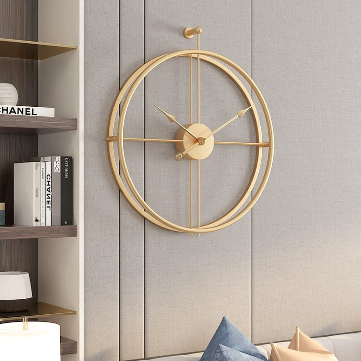 Luxury geometric metal wall clock, large and silent. Modern decorative timepiece for upscale homes.