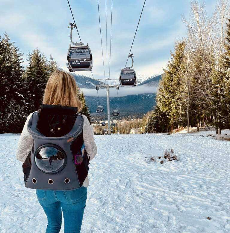 Portable cat travel backpack with a bubble window, ideal for outdoor adventures & secure pet transport.