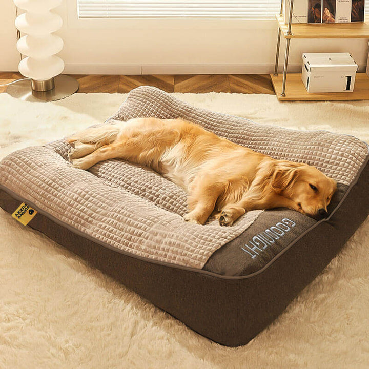 Large orthopedic dog bed for big dogs with thick cushion & spine support.