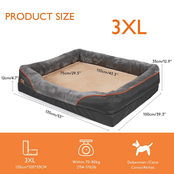 Big dog memory foam bed, orthopedic design. Washable cover provides easy care & lasting comfort.