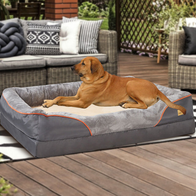 Premium memory foam dog bed, orthopedic support for large breeds. Enhances pet comfort & sleep.