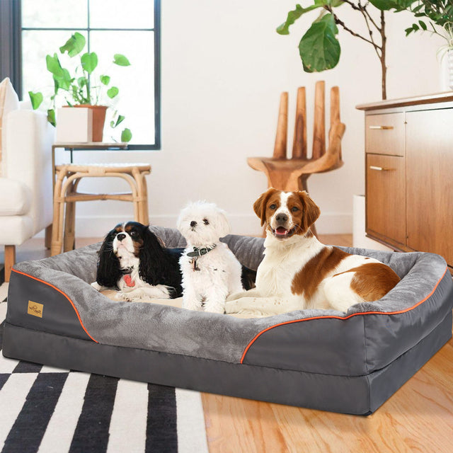 High-density memory foam dog bed, orthopedic design for large dogs. Perfect for joint relief.