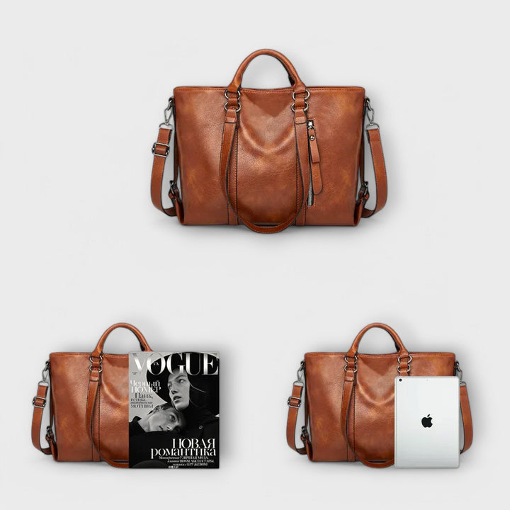 Premium women's leather carryall tote bag, stylish and spacious for daily essentials.