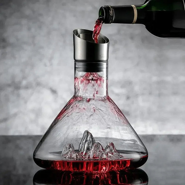 Lead-free crystal wine decanter with 12-channel aeration & filter, perfect for red wine and home entertaining.