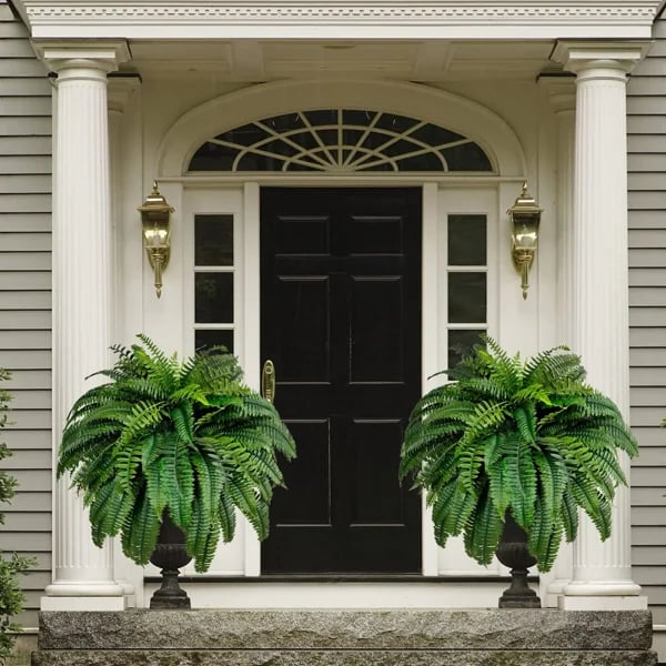 Realistic artificial Boston fern for outdoor decor. Perfect low-maintenance garden & patio greenery.