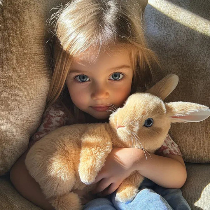 Adorable interactive bunny stuffed animal, a soft plush playmate for children's room decor and birthday gifts.