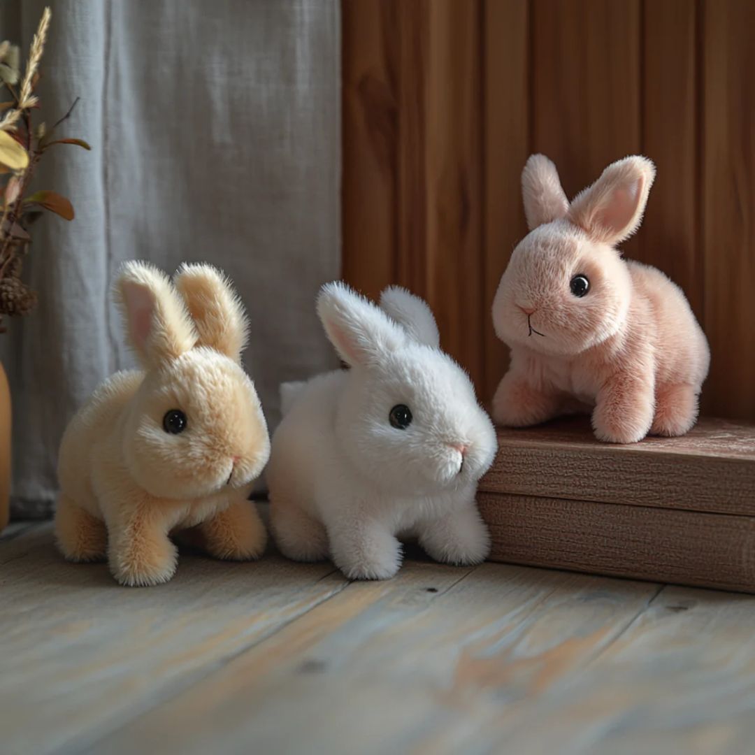 Interactive lifelike bunny plush, a soft and cuddly stuffed animal perfect for kids' imaginative play and comfort.
