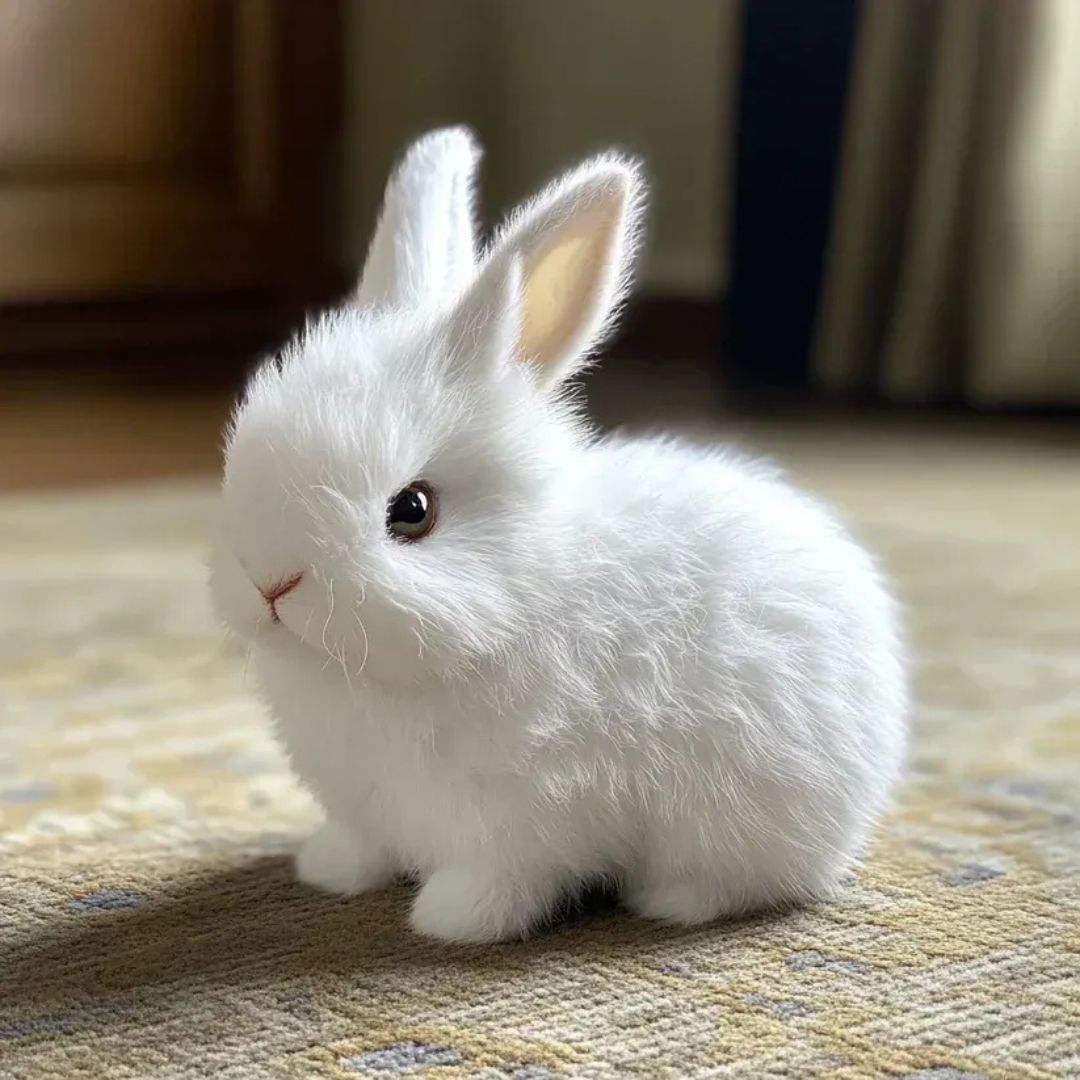 Child's interactive cuddly bunny, a lovable soft toy with lifelike features, perfect for snuggles and play.