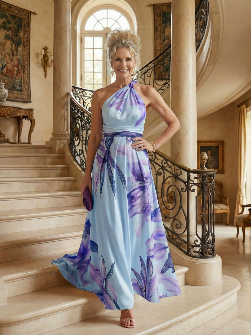 Effortless women's summer floral maxi dress with a comfortable halter top.