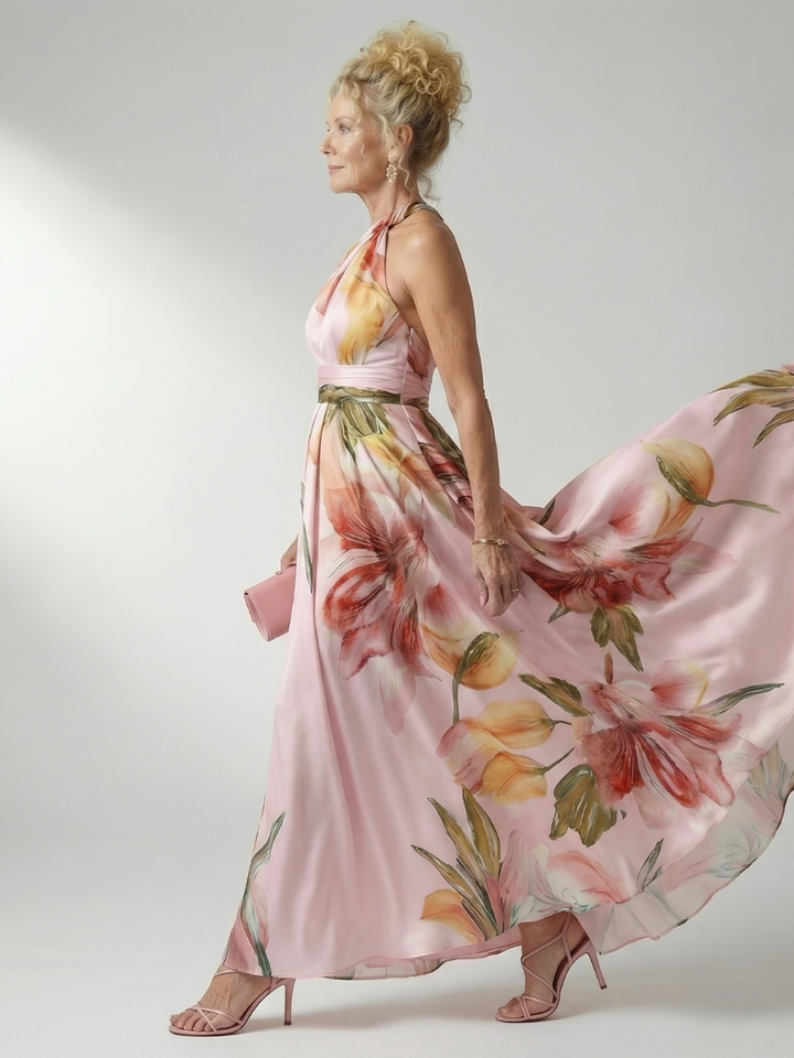 Elegant floral sleeveless maxi dress for women, perfect for any summer party.